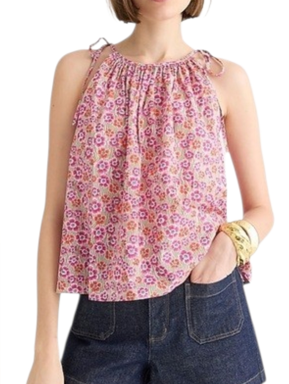 J. Crew Liberty Fabric Summer Top Size XS Pink Floral 100% Breathable Cotton